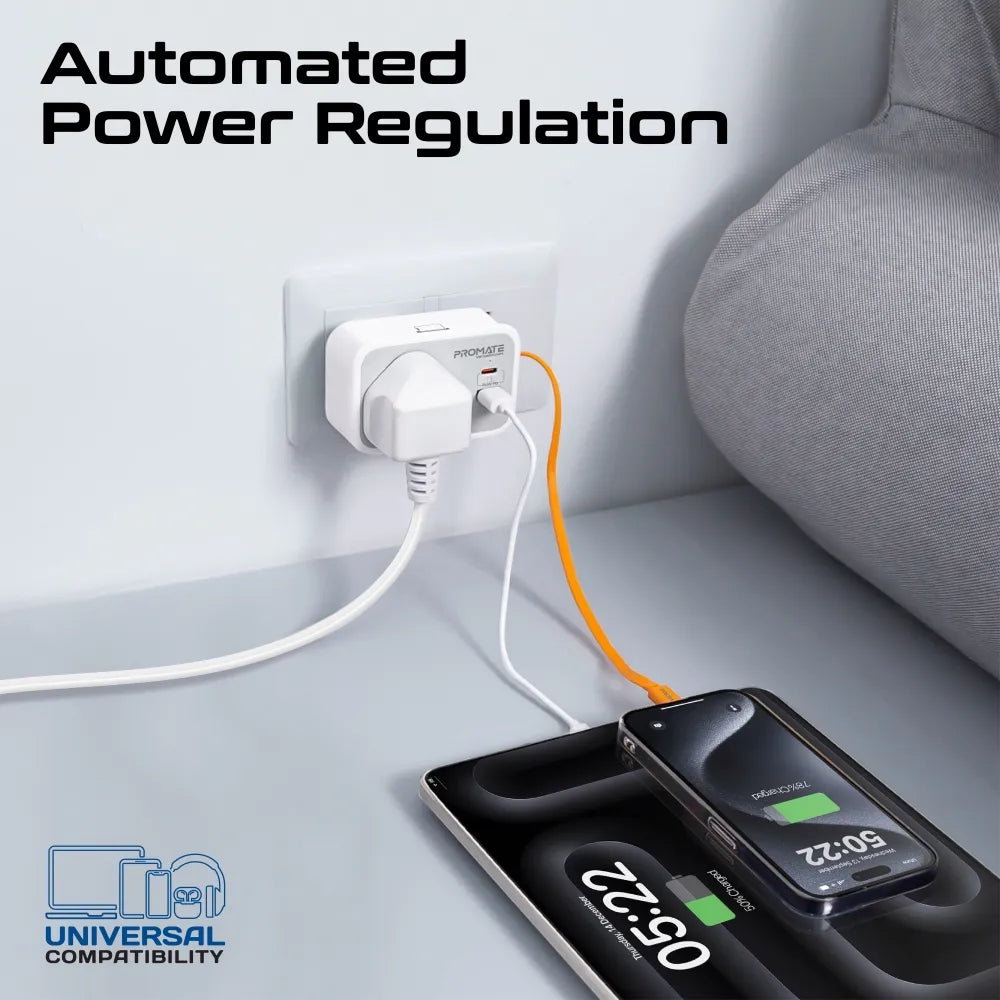 Promate VersaSocket 3250W UK Wall Socket Extender with 20W USB-C 18W & USB-A and Built-in USB-C Cable - متجر TT Tab للتقنيات الحديثة