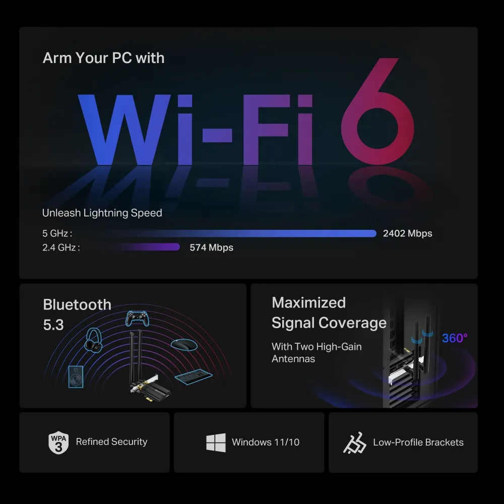 TP-Link Archer TX50E AX3000 Wi-Fi6 Bluetooth 5.3 PCIe Adapter - للتقنيات الحديثة TT TAB متجر