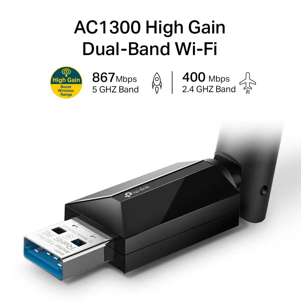 TP-Link Archer T3U Plus AC1300 High Gain Wireless Dual Band USB Adapter - متجر TT Tab للتقنيات الحديثة