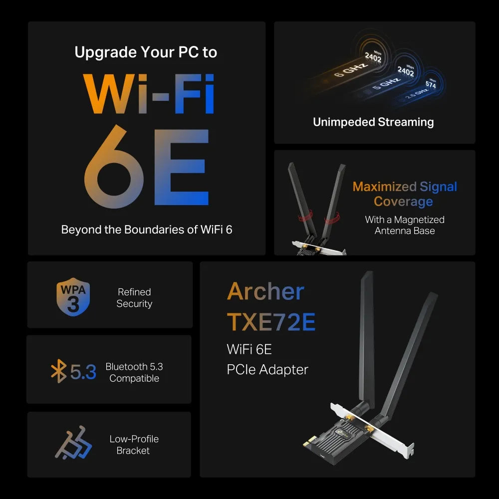 TP-Link Archer TXE72E AXE5400 Wi-Fi 6E Tri-band PCIe Adapter with Bluetooth 5.3 - متجر TT Tab للتقنيات الحديثة