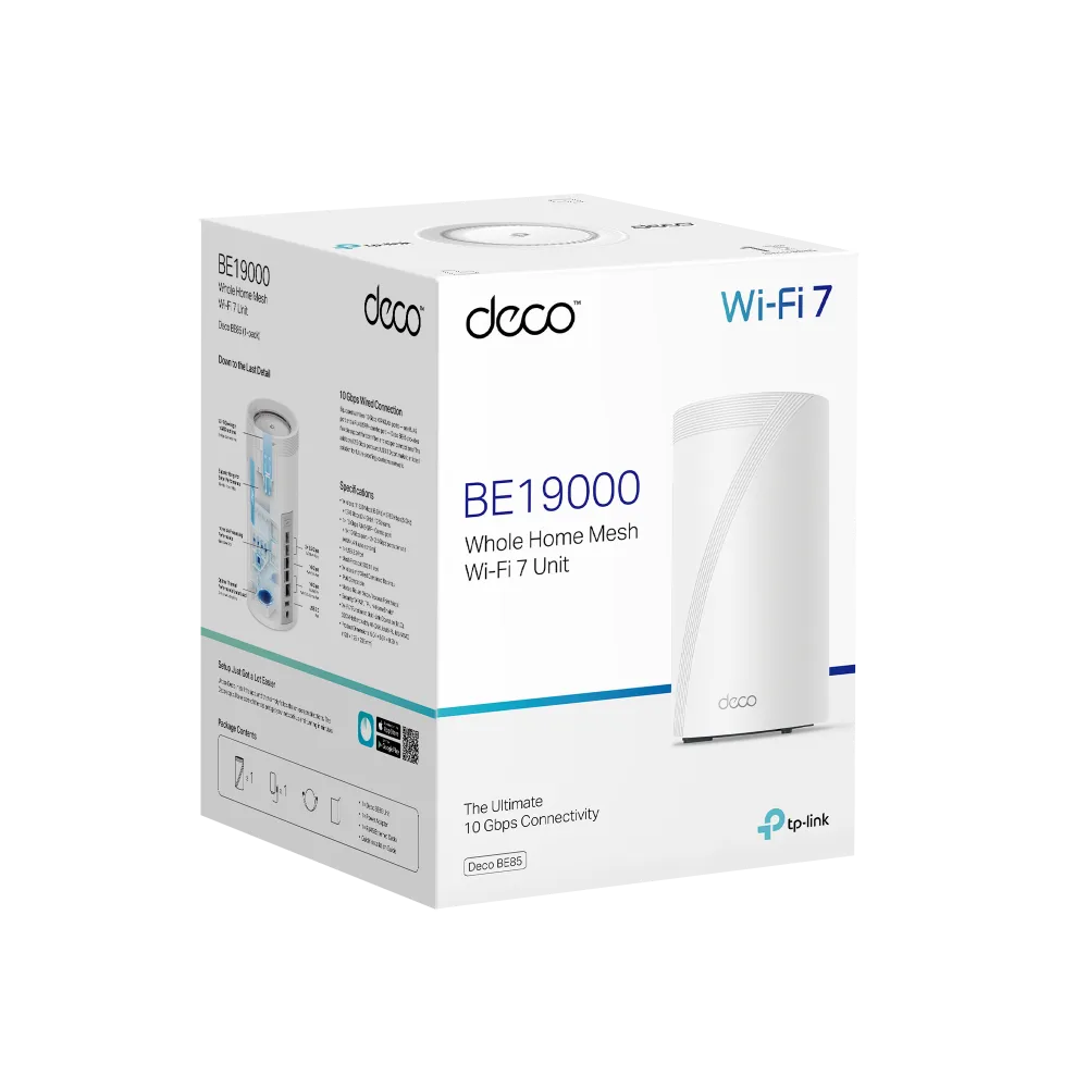 TP-Link Deco BE85 BE19000 1-Pack Tri-Band Whole Home Mesh WiFi 7 System