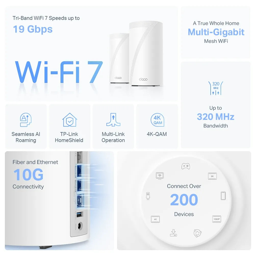 TP-Link Deco BE85 BE19000 1-Pack Tri-Band Whole Home Mesh WiFi 7 System - للتقنيات الحديثة TT TAB متجر