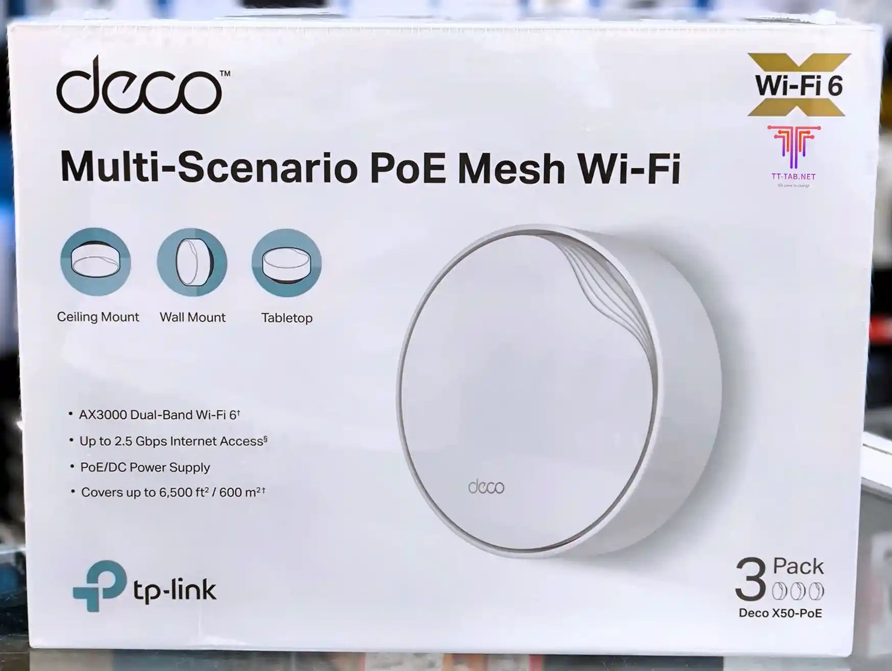 TP-Link Deco multi-scenario PoE mesh Wi-Fi system packaging on a white background