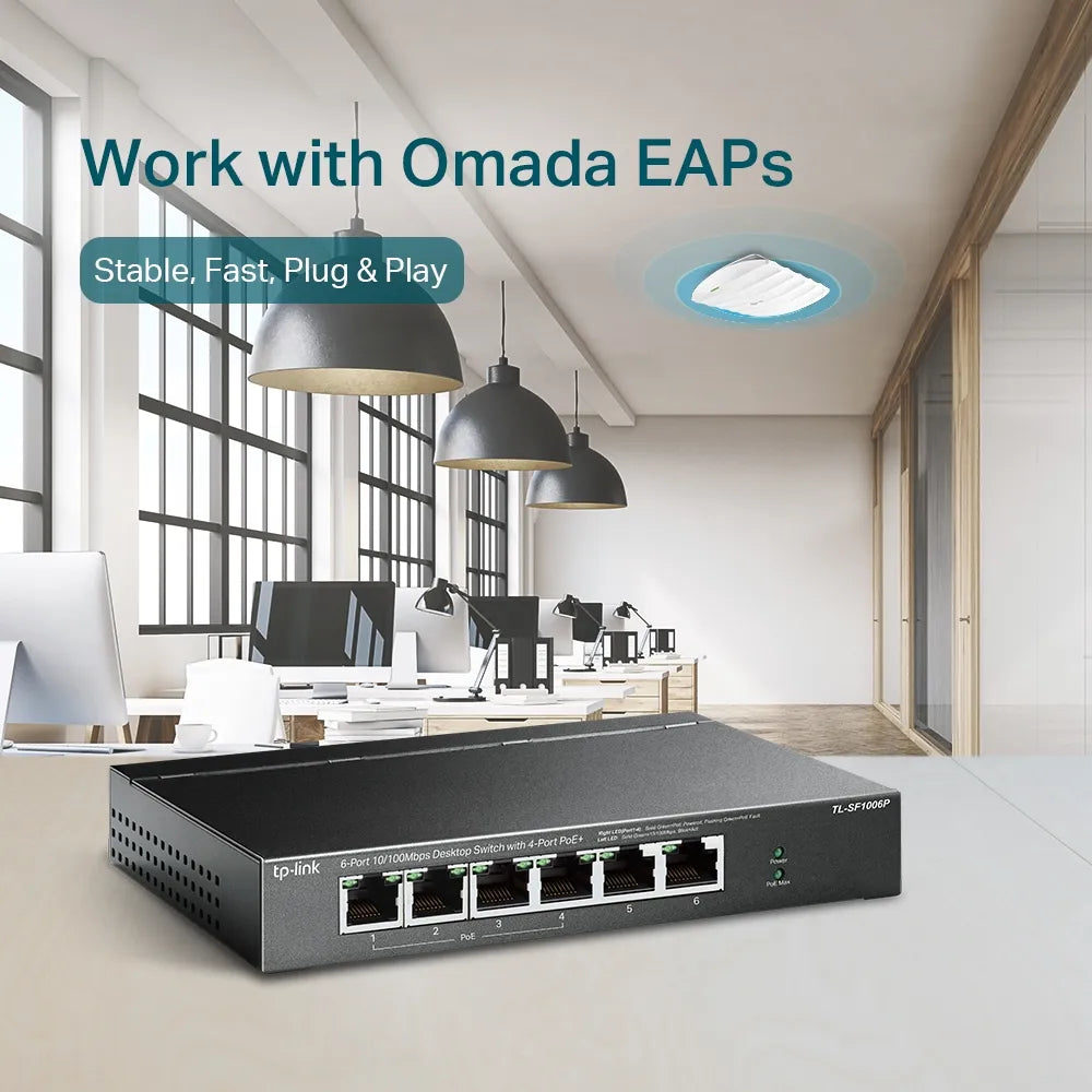 TP-Link TL-SF1006P 6-Port 10/100Mbps Desktop Switch with 4-Port PoE+ - متجر TT Tab للتقنيات الحديثة
