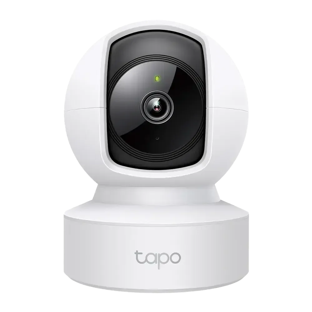TP-Link Tapo C212 Pan/Tilt Home Security Wi-Fi Camera in white color, with a visible lens and control buttons.