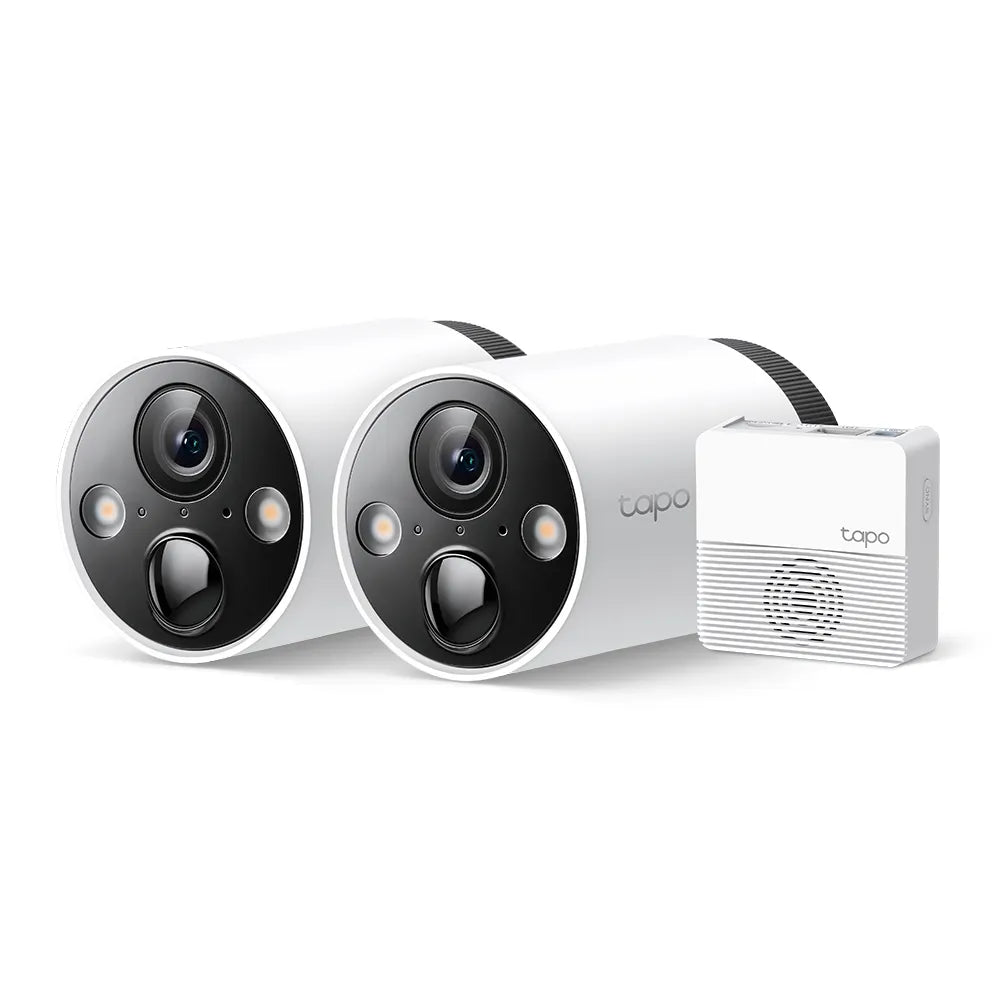 TP-Link Tapo C420S2 Smart Wire-Free Security Camera System, including two cameras and a central device.