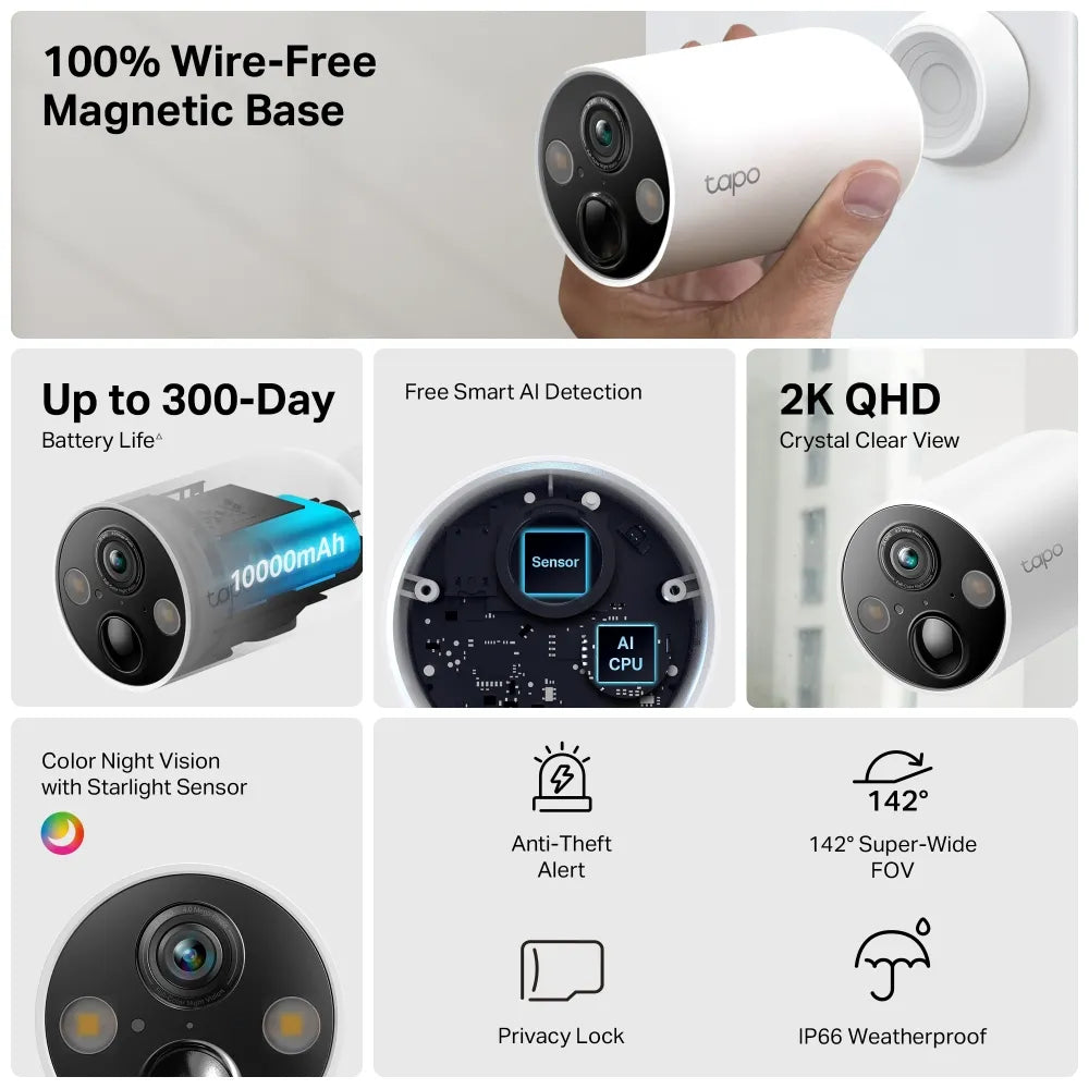 TP-Link Tapo C425 2K QHD 4MP Battery-Powered Outdoor Security Wi-Fi Camera (2-Pack) - متجر TT Tab للتقنيات الحديثة