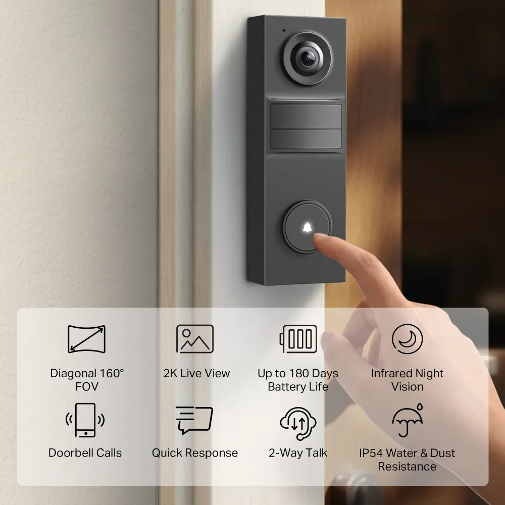 TP-Link Tapo D205 2K 3MP Wire-Free Smart Video Doorbell Mini - متجر TT Tab للتقنيات الحديثة