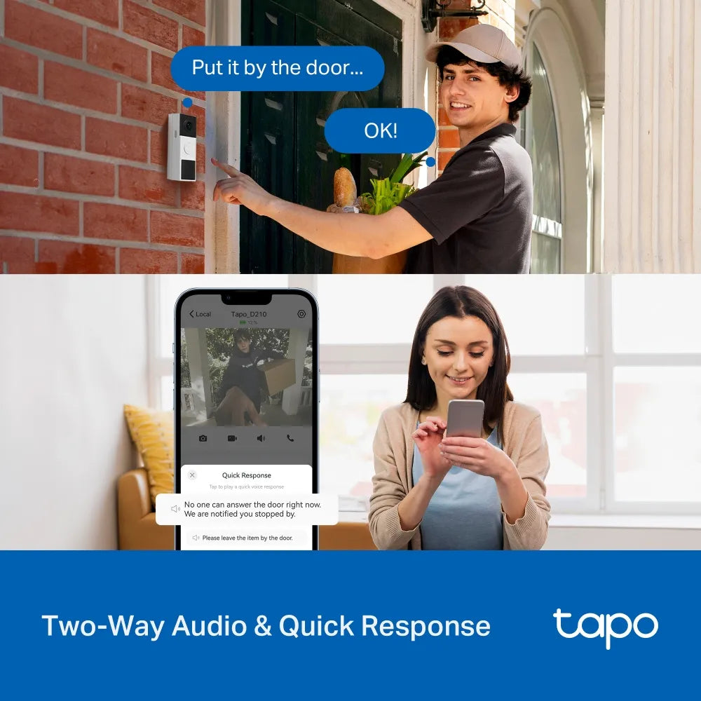 TP-Link Tapo D210 2K 3MP Wire-Free Smart Video Doorbell with Wi-Fi Chime and Color Night Vision - متجر TT Tab للتقنيات الحديثة