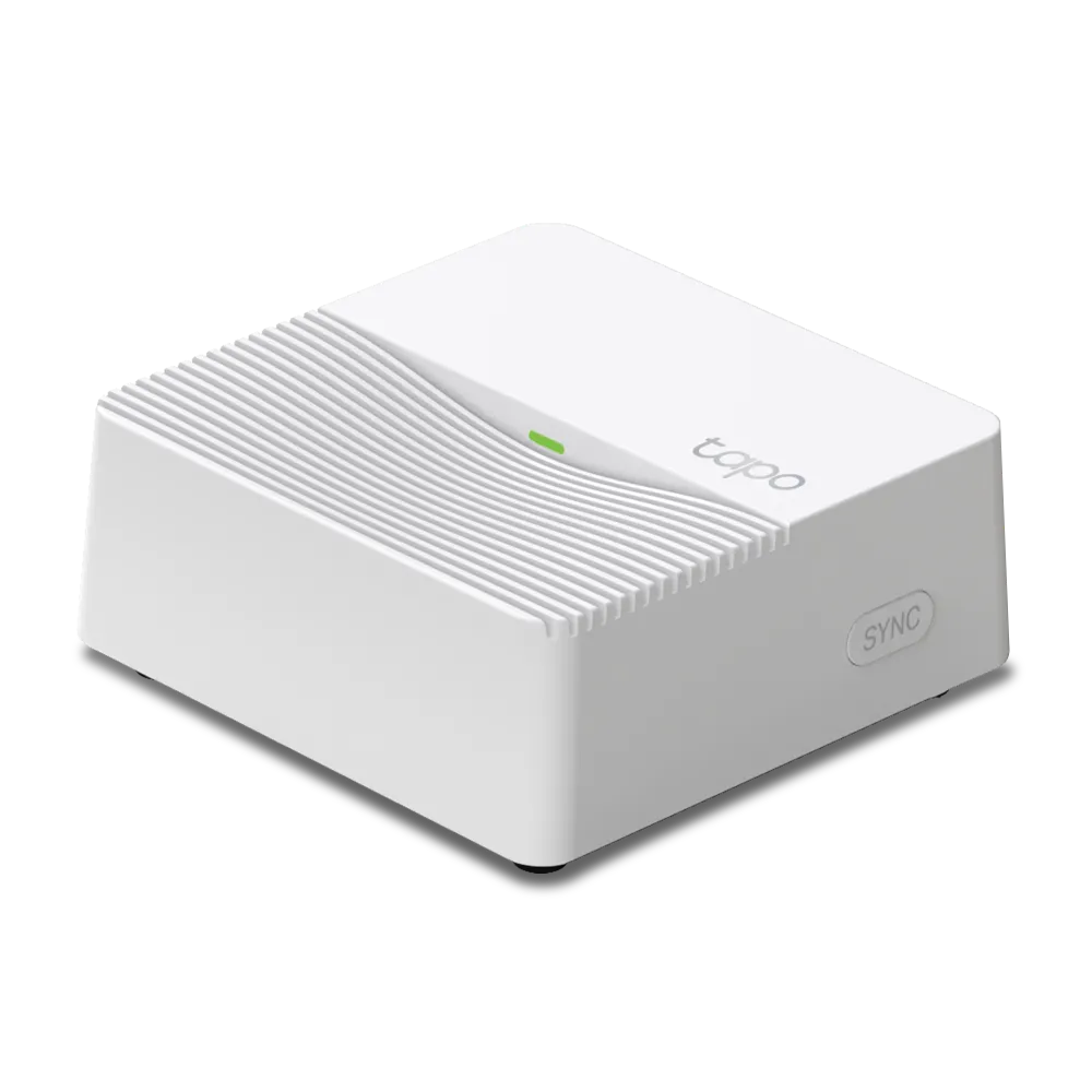 TP-Link Tapo H200 Smart Hub, a white square-shaped device with a green LED indicator.