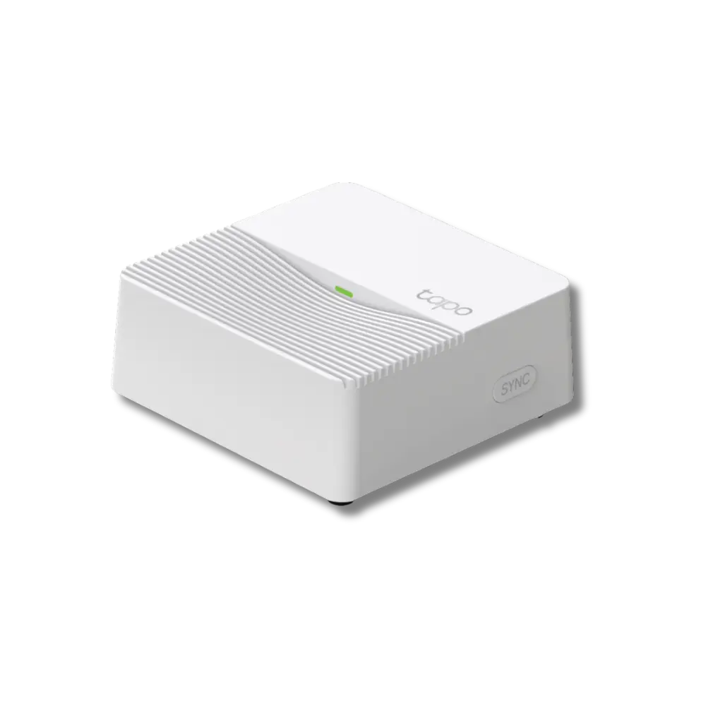 TP-Link Tapo H200 Smart Hub, a white square-shaped device with a green LED indicator.