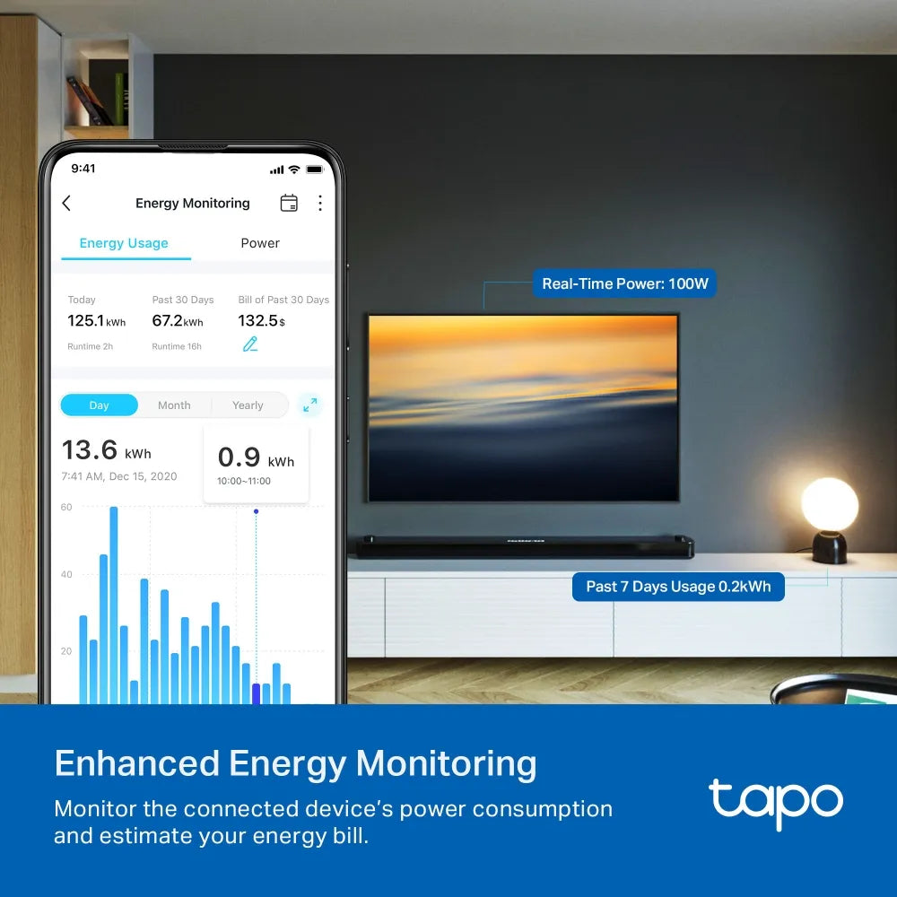 TP-Link Tapo P304M Matter Smart Wi-Fi Power Strip with 4 UK Outlets and Individual On/Off Switches - Individual Outlet Control