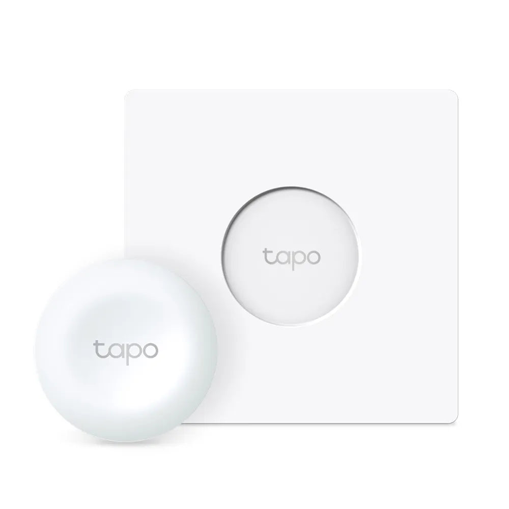 TP-Link Tapo S200D Smart Remote Dimmer Switch, showing the round white device and its mounting plate.