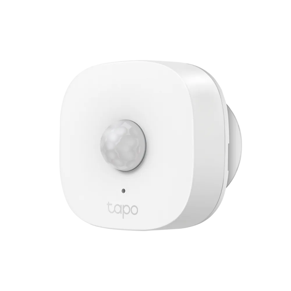 TP-Link Tapo T100 Smart Motion Sensor, white, with a circular motion sensor on the front