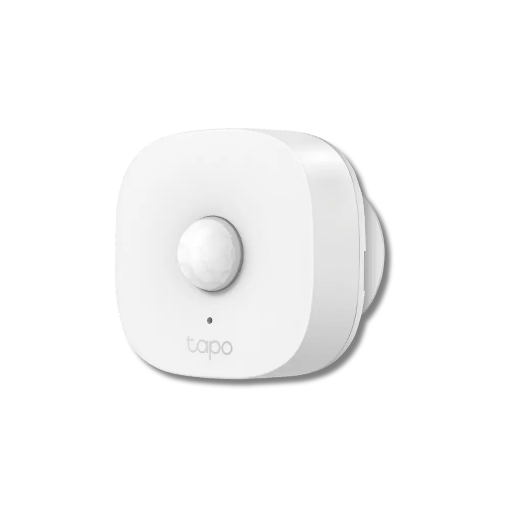 TP-Link Tapo T100 Smart Motion Sensor, white, with a circular motion sensor on the front