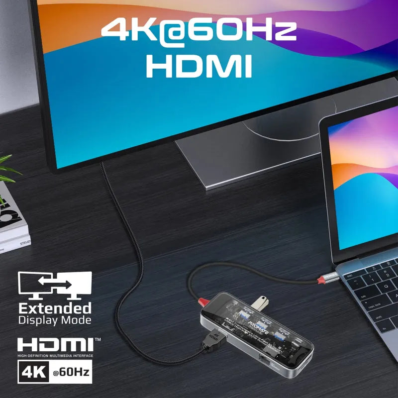 Promate TransHub-Go USB-C Multiport Hub 9-in-1 with 100W PD - للتقنيات الحديثة TT TAB متجر
