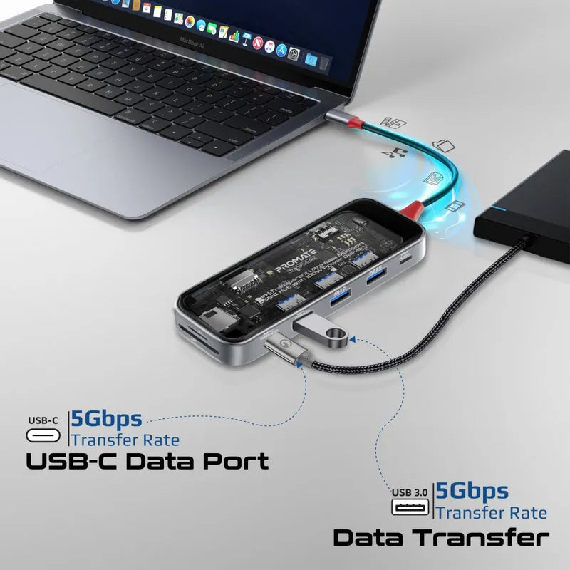 Promate TransHub-Go USB-C Multiport Hub 9-in-1 with 100W PD - للتقنيات الحديثة TT TAB متجر