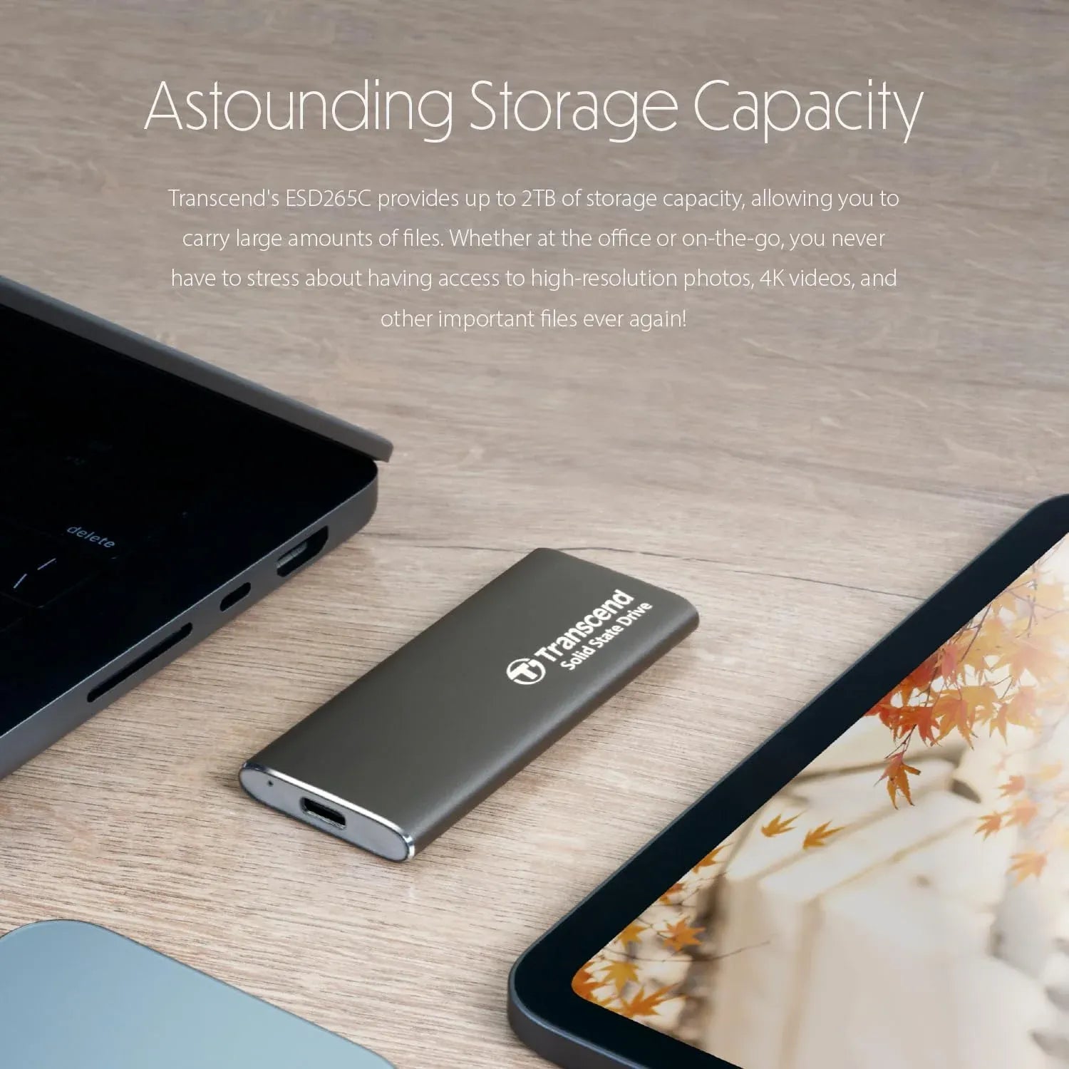 Transcend ESD265C Portable SSD Slim Design & Speed up to 1050MB/s - متجر TT Tab للتقنيات الحديثة