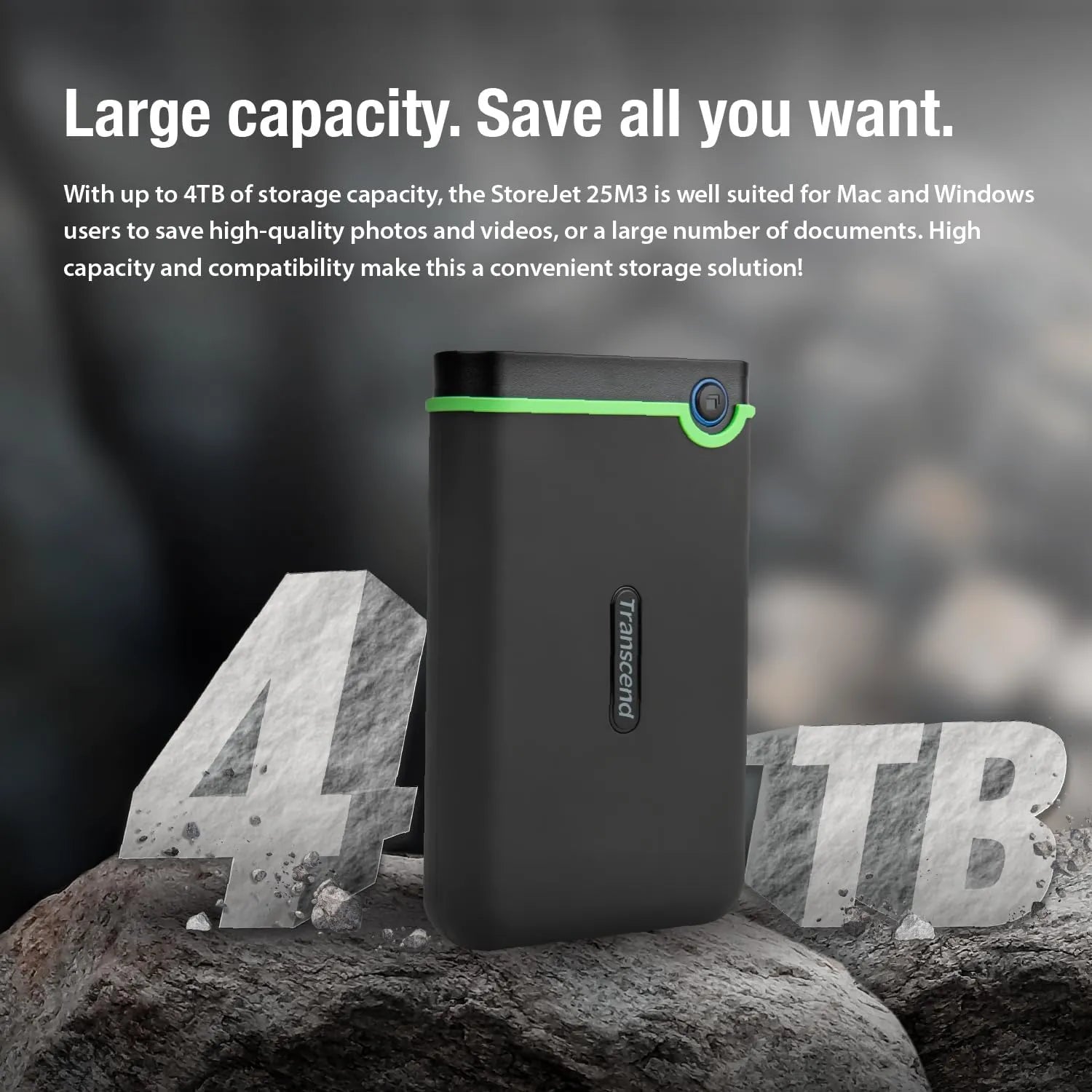 Transcend StoreJet 25M3 Portable HDD Rugged Degisn with Auto-backup Button - متجر TT Tab للتقنيات الحديثة
