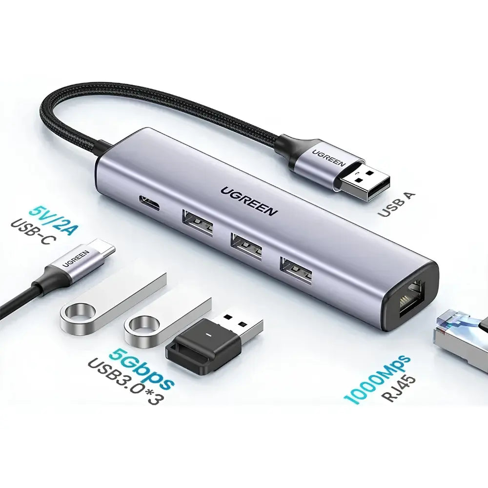 UGREEN 20915 3-Port USB 3.0 Hub with Gigabit Ethernet - متجر TT Tab للتقنيات الحديثة