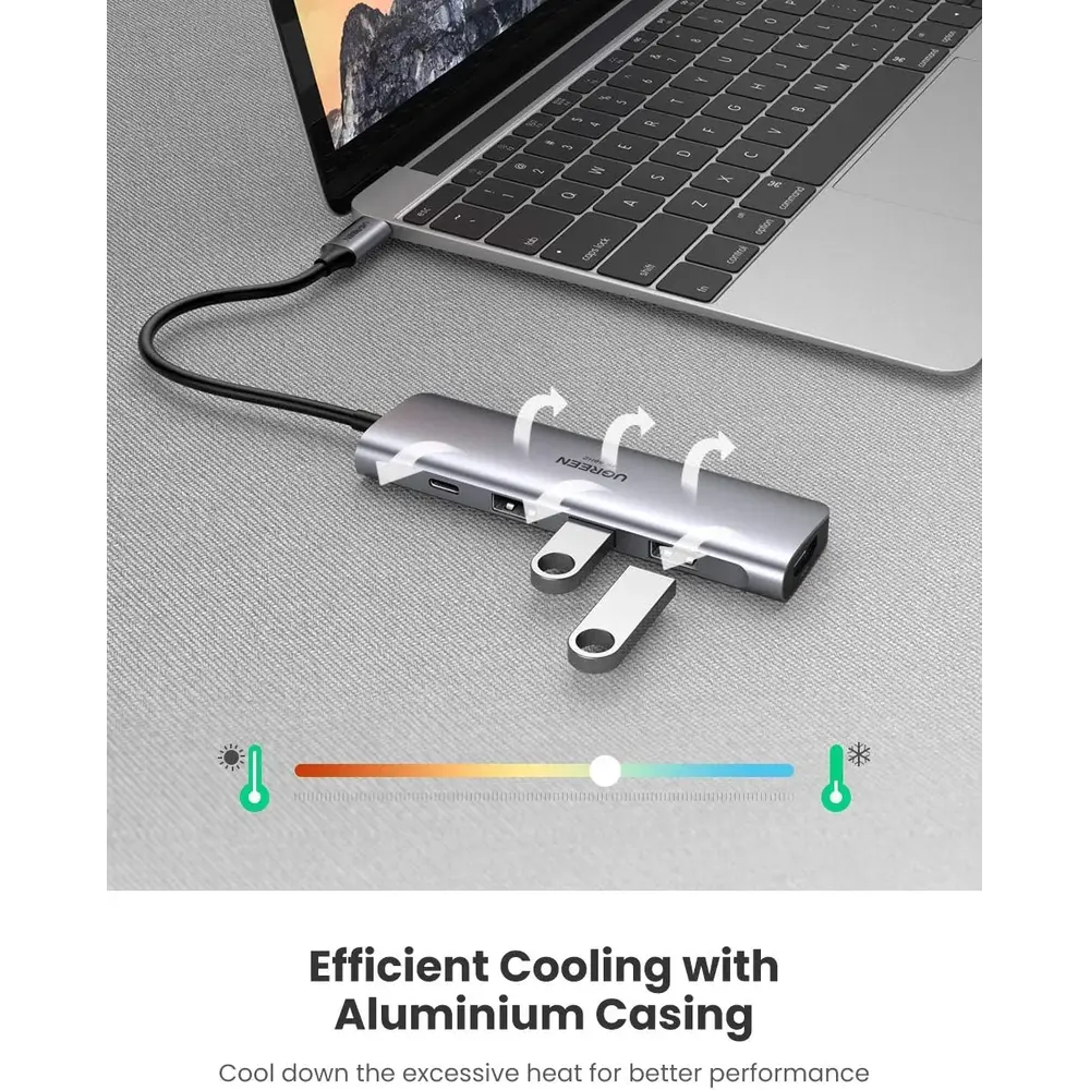 UGREEN 70495 5-in-1 USB-C Hub 3×USB-A 3.0 with 4K@60Hz HDMI & 100W PD Input - متجر TT Tab للتقنيات الحديثة
