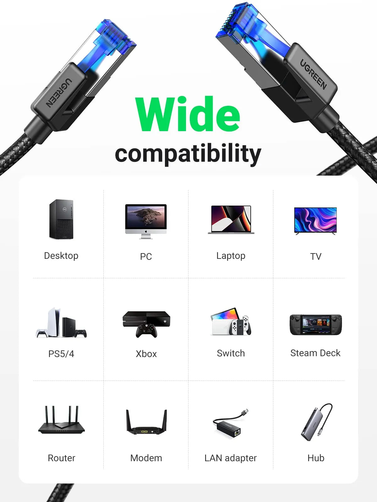 UGREEN Cat 8 F/FTP 40Gbps 2000MHz Ethernet Cable - متجر TT Tab للتقنيات الحديثة