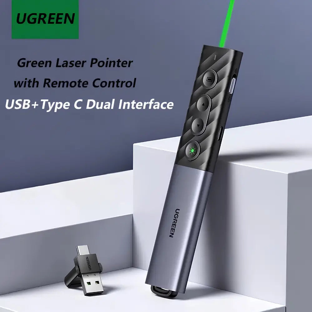 UGREEN 2.4GHz & Bluetooth Green Laser Presenter with USB-C/A Wireless Receiver - متجر TT Tab للتقنيات الحديثة