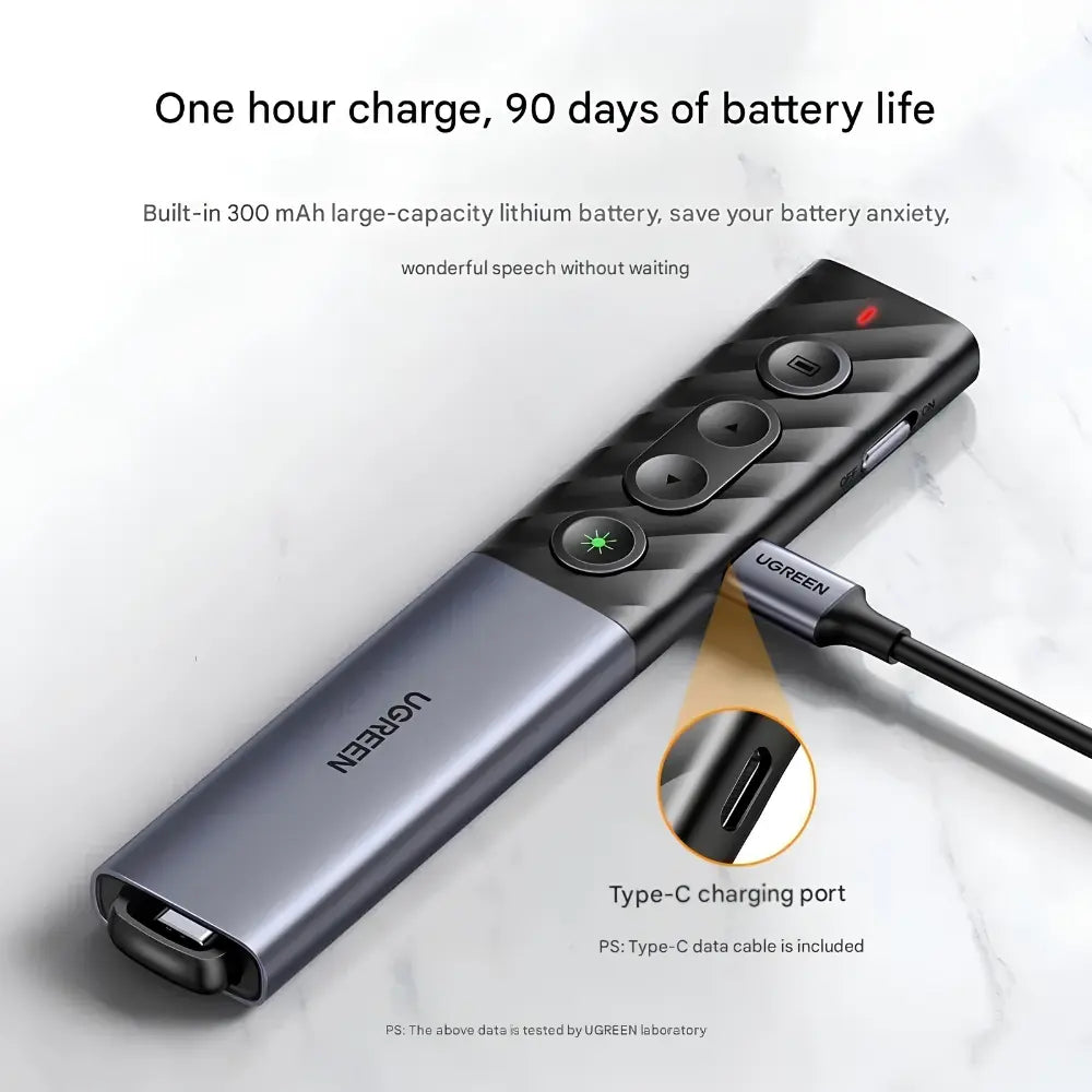 UGREEN 2.4GHz & Bluetooth Green Laser Presenter with USB-C/A Wireless Receiver - متجر TT Tab للتقنيات الحديثة