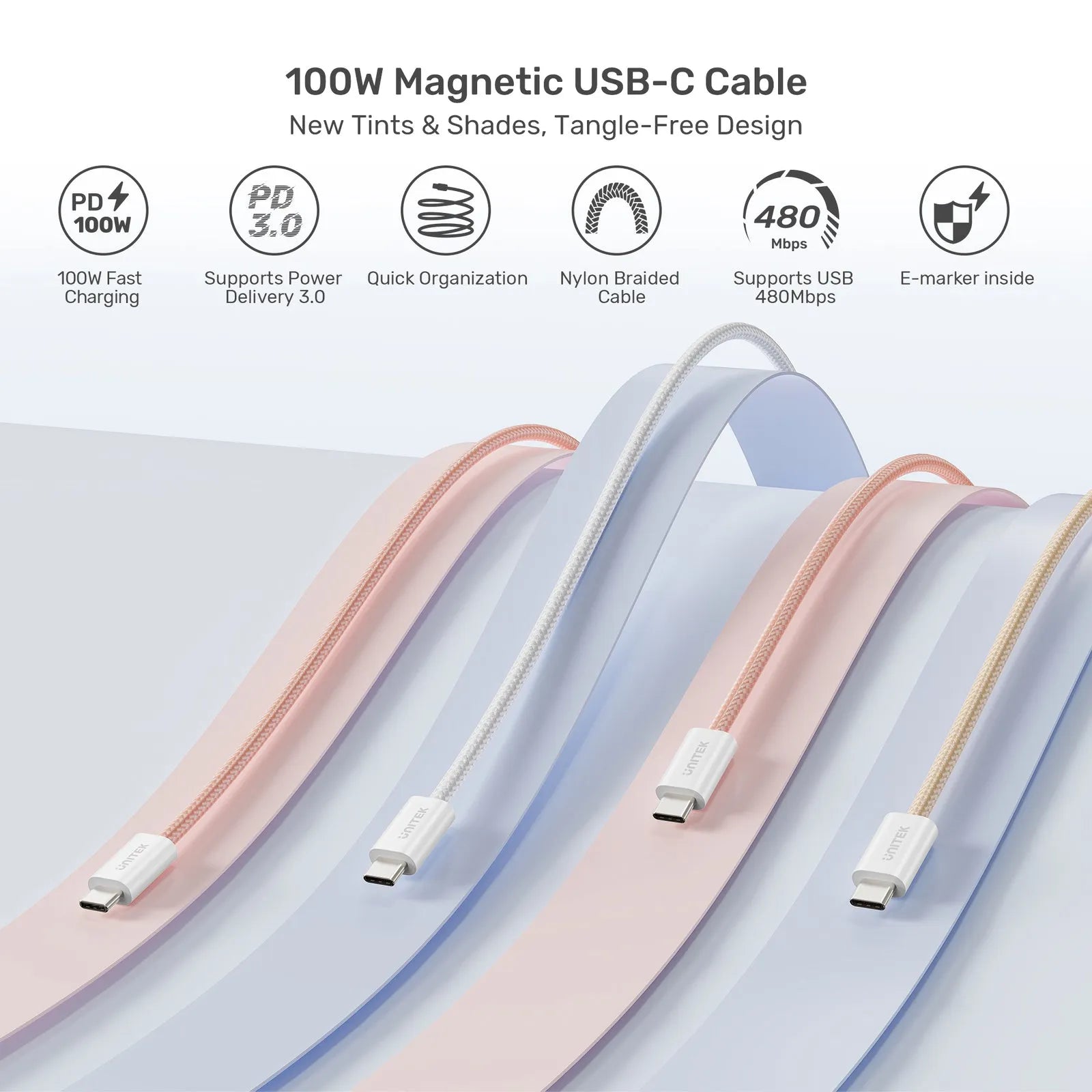 Unitek C14141A 100W Magnetic Type-C to Type-C Charging Cable - للتقنيات الحديثة TT TAB متجر