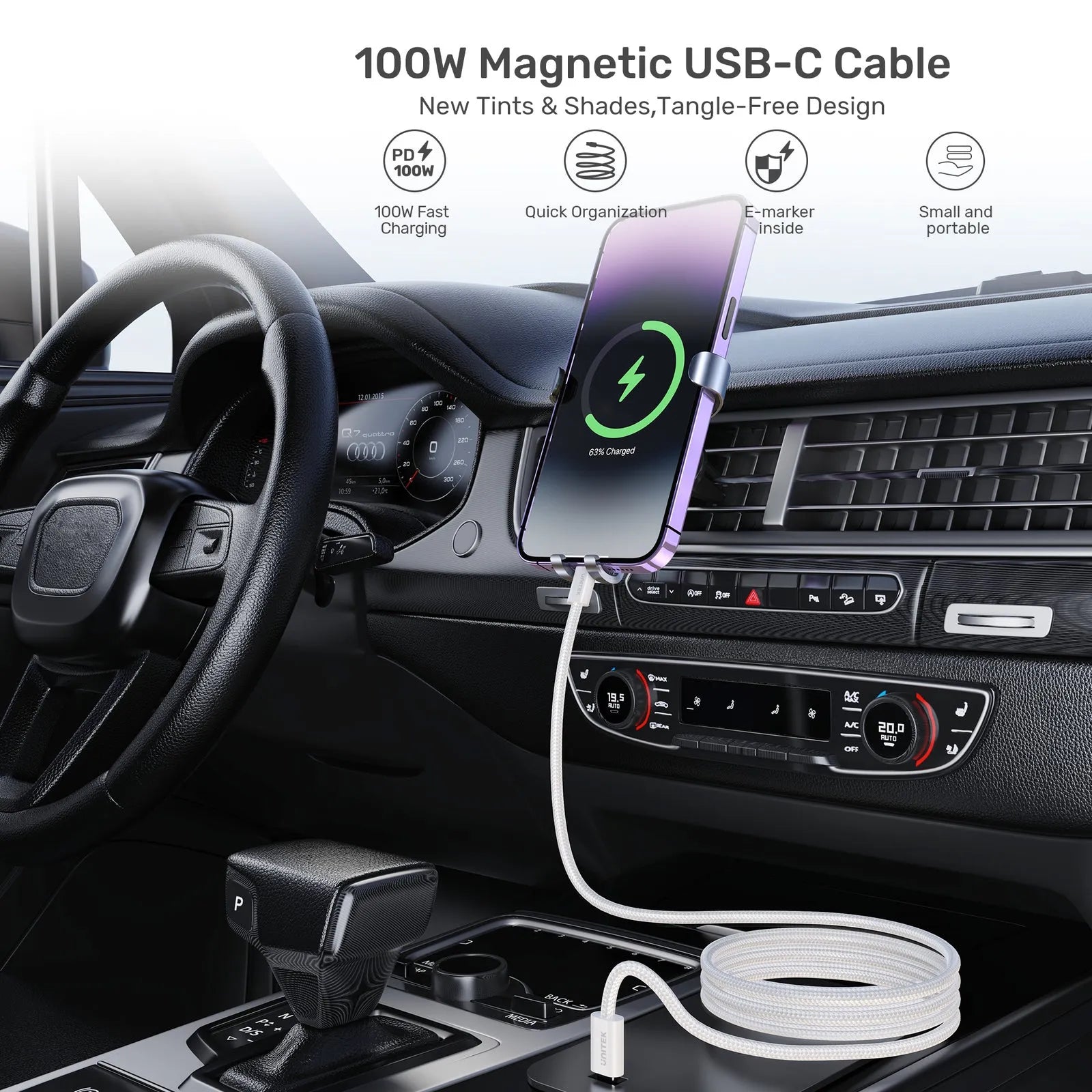 Unitek C14141A 100W Magnetic Type-C to Type-C Charging Cable - للتقنيات الحديثة TT TAB متجر