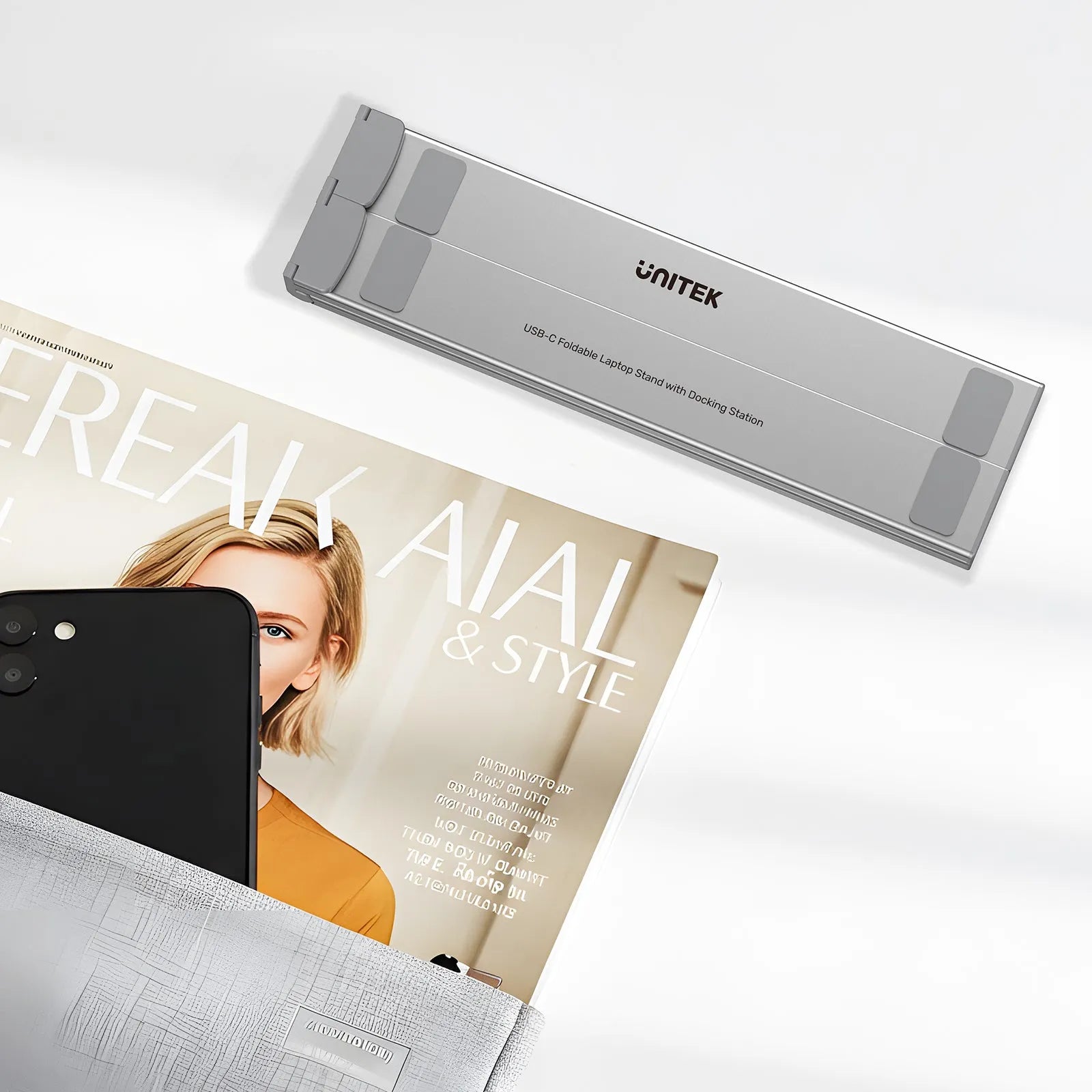 Unitek D1137AGY01 USB-C Foldable Laptop Stand with Docking Station - متجر TT Tab للتقنيات الحديثة