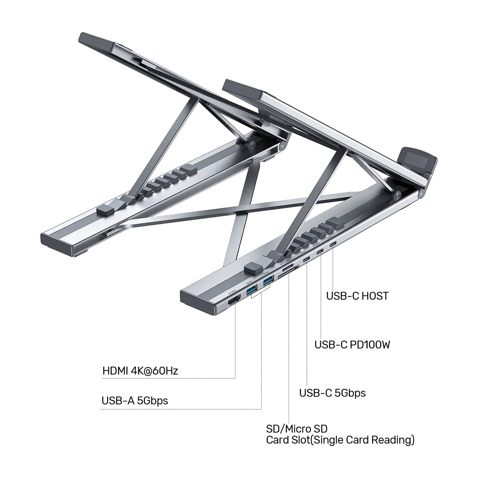 Unitek D1137AGY01 USB-C Foldable Laptop Stand with Docking Station - متجر TT Tab للتقنيات الحديثة