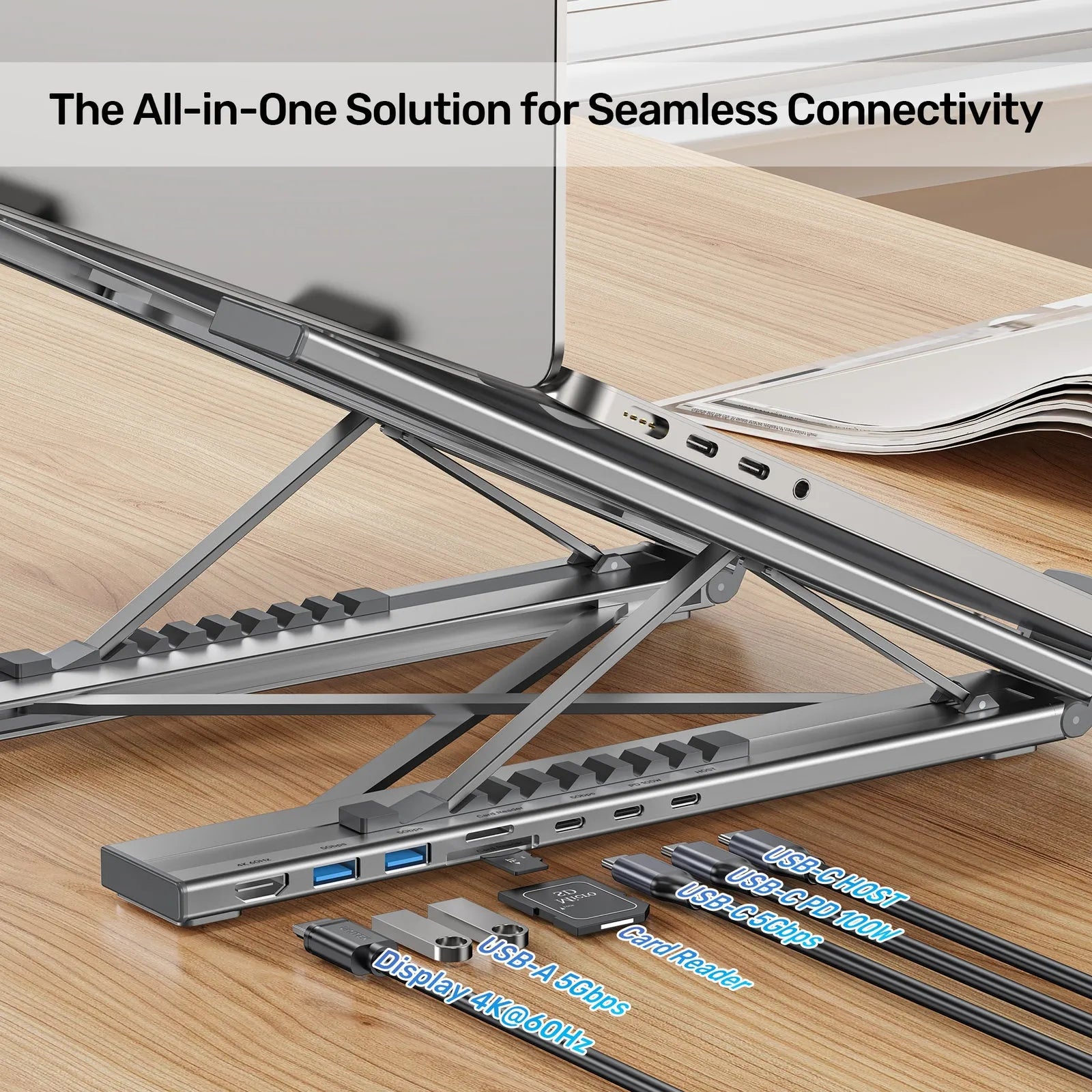 Unitek D1137AGY01 USB-C Foldable Laptop Stand with Docking Station - متجر TT Tab للتقنيات الحديثة