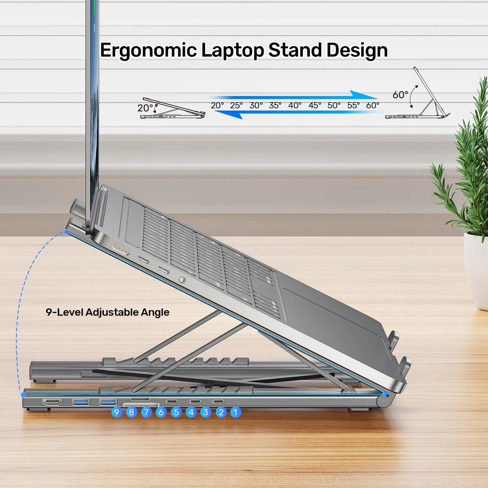 Unitek D1137AGY01 USB-C Foldable Laptop Stand with Docking Station - متجر TT Tab للتقنيات الحديثة