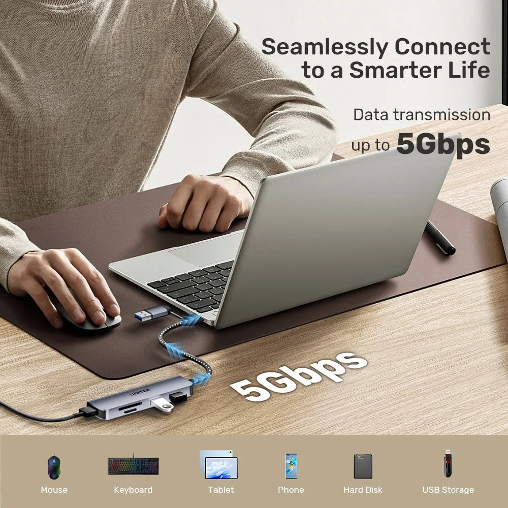 Unitek H1320A uHUB P5+ 5-in-1 USB 5Gbps Hub with SD and Micro SD Card Reader - للتقنيات الحديثة TT TAB متجر