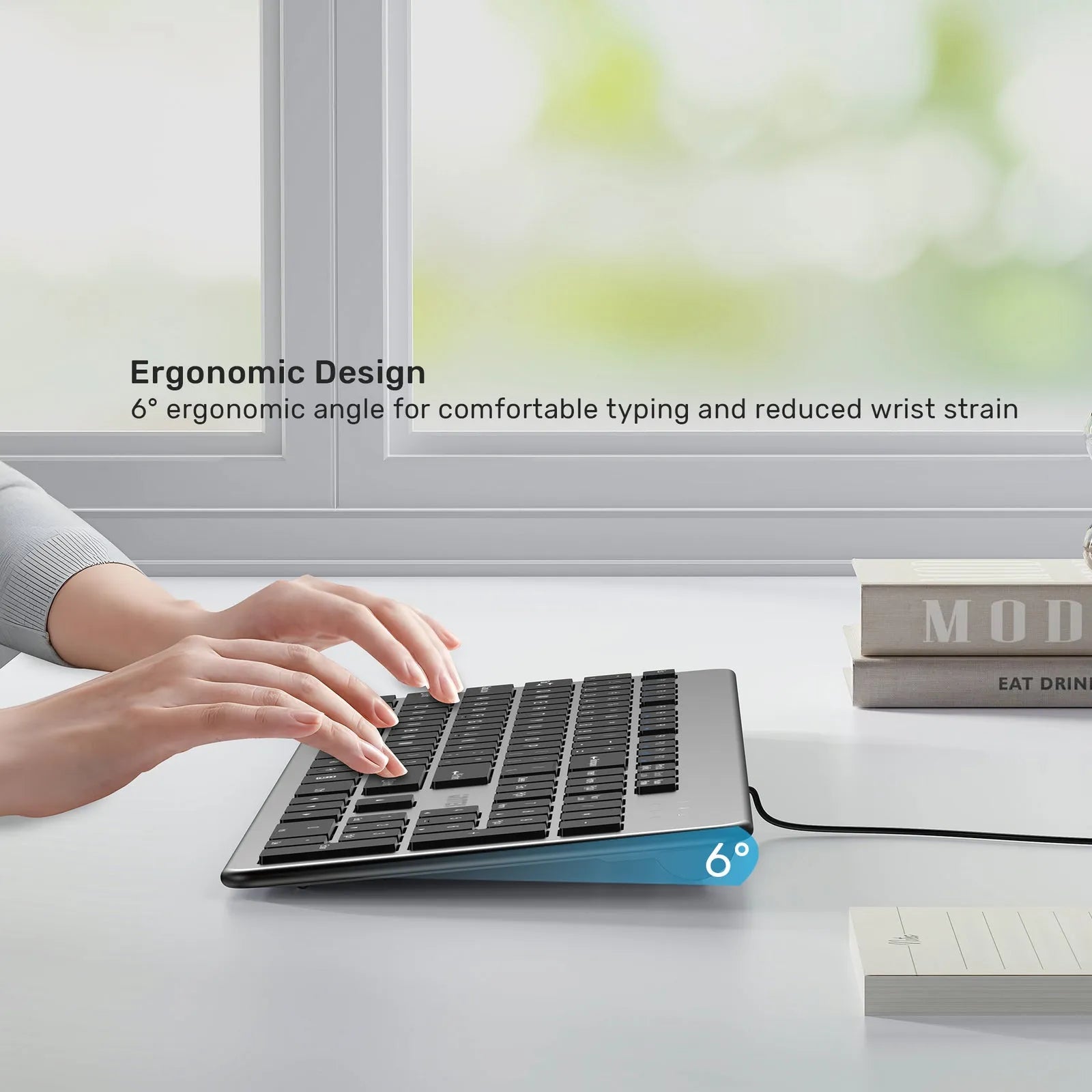 UNITEK SlimTap Ultra-Light Wired 104-Key Full-Size Keyboard with Quiet Scissor Keys - متجر TT Tab للتقنيات الحديثة