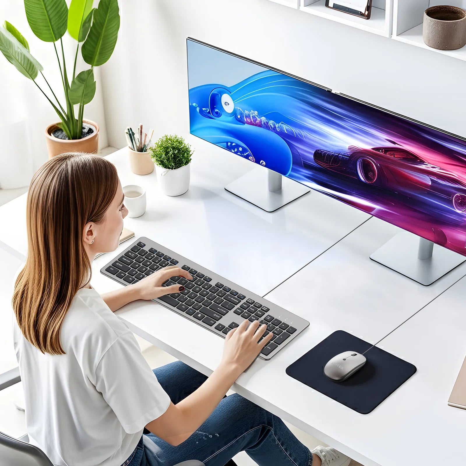 UNITEK SlimTap Ultra-Light Wired 104-Key Full-Size Keyboard with Quiet Scissor Keys - متجر TT Tab للتقنيات الحديثة