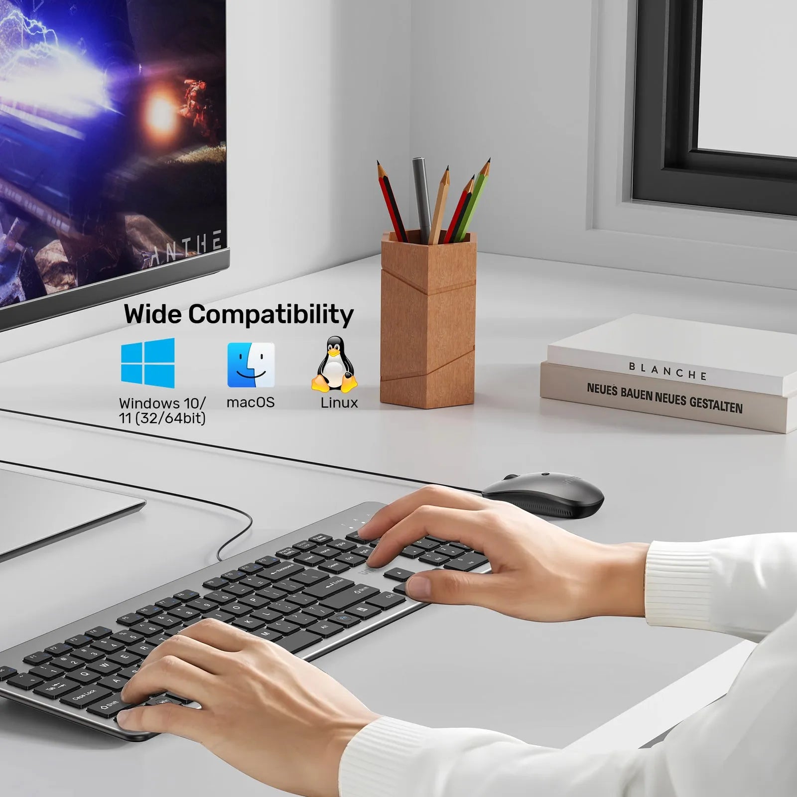 UNITEK SlimTap Ultra-Light Wired 104-Key Full-Size Keyboard with Quiet Scissor Keys - متجر TT Tab للتقنيات الحديثة