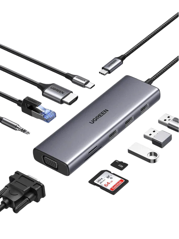 UGREEN USB C Hub, 10-in-1 USB-C Dongle with 4K HDMI & VGA Dual Monitor - للتقنيات الحديثة TT TAB متجر