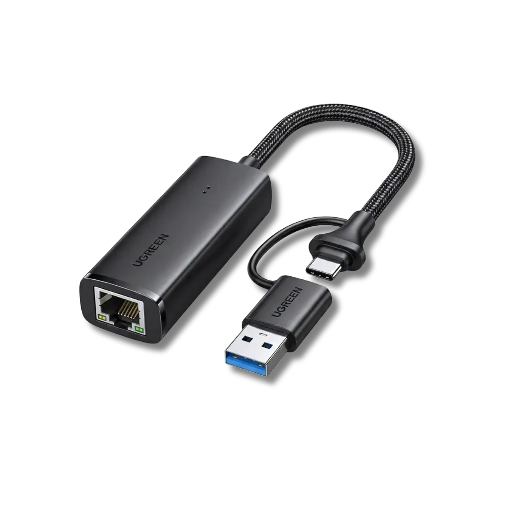 Ugreen 15638 USB-C/A to Gigabit Ethernet Adapter with Multi-Layer Shielding and Brided Cable - متجر TT Tab للتقنيات الحديثة