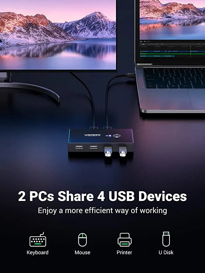 Ugreen 30767 USB 2.0 Sharing Switch 2 in 4 Out - للتقنيات الحديثة TT TAB متجر