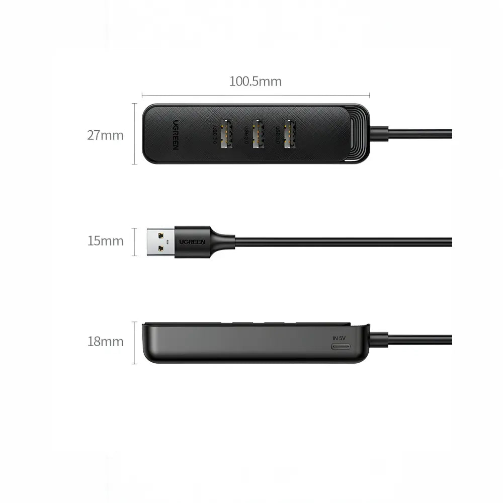 Ugreen CM456 20487 4-Port USB 3.0 Hub with 1m Cable and USB-C Power Input - متجر TT Tab للتقنيات الحديثة