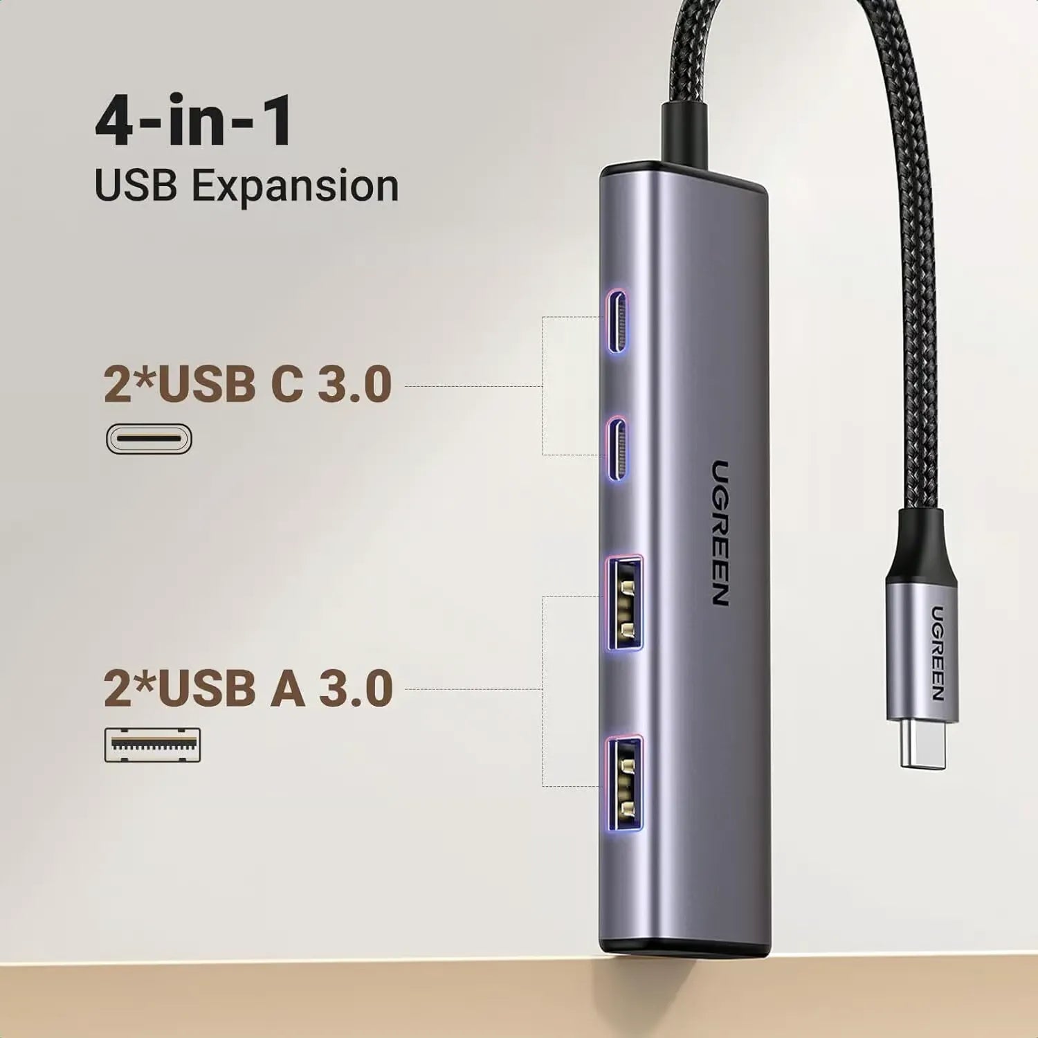 UGREEN CM473 15395 USB-C HUB 4-Port - متجر TT Tab للتقنيات الحديثة