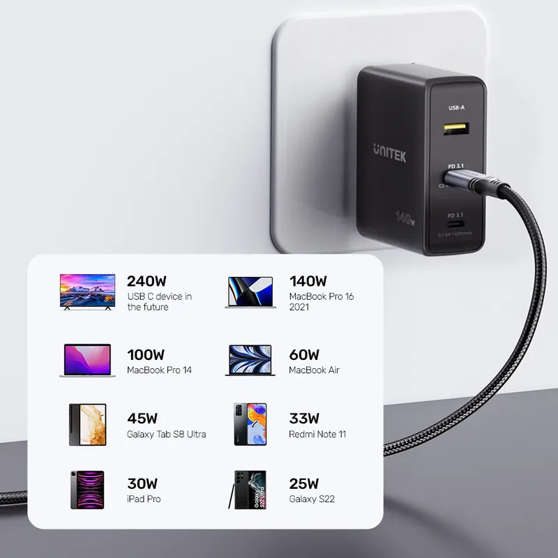 Unitek C14110GY-2M Type-C to Type-C Power Delivery 3.1 Charging Cable 240W - للتقنيات الحديثة TT TAB متجر