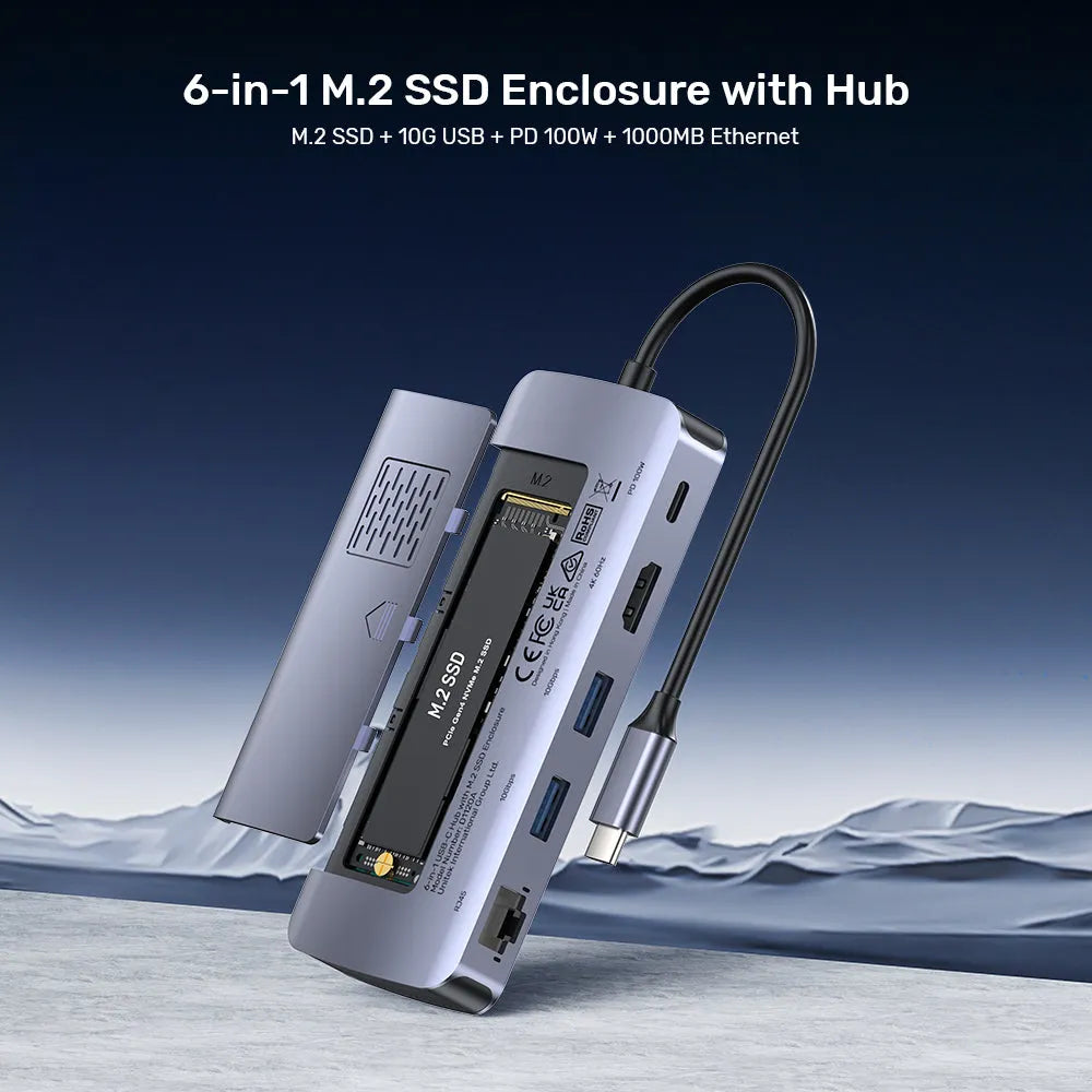 Unitek D1120A01 6-in-1 USB-C Hub with M.2 SSD Enclosure - للتقنيات الحديثة TT TAB متجر