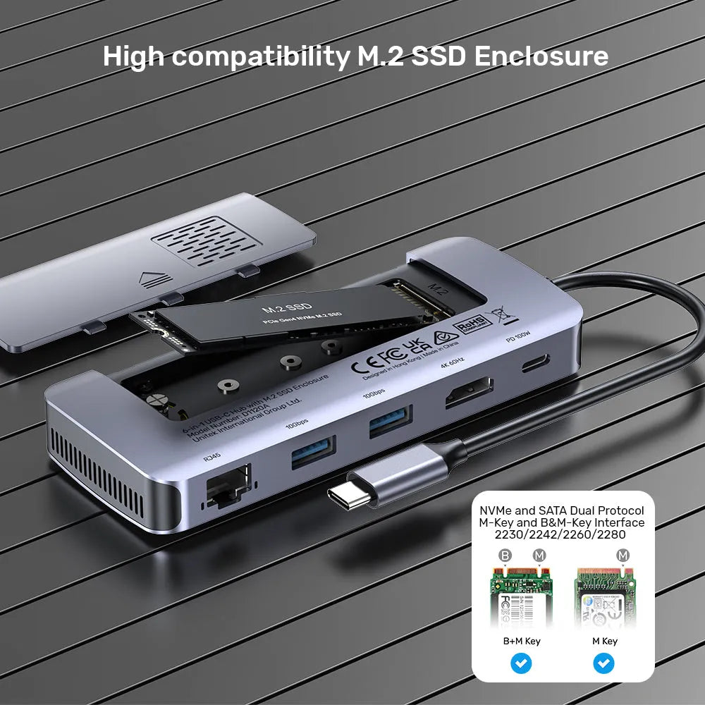 Unitek D1120A01 6-in-1 USB-C Hub with M.2 SSD Enclosure - للتقنيات الحديثة TT TAB متجر