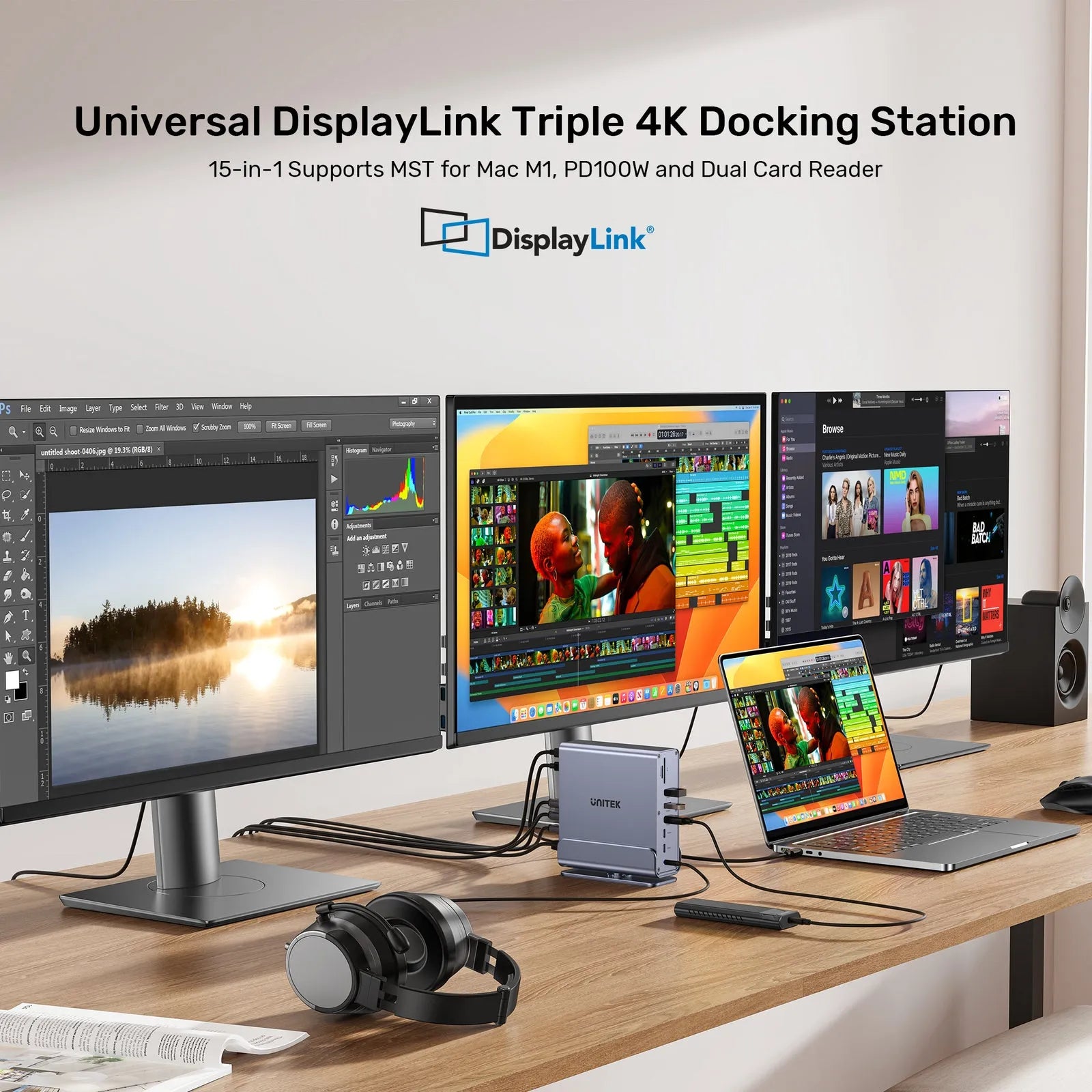 Unitek D1135AGY01 Universal DisplayLink Triple 4K Docking Station 15x1 - للتقنيات الحديثة TT TAB متجر