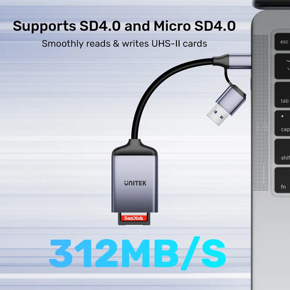 Unitek R1018E01 2-in-1 USB-C/A SD4.0 Card Reader - للتقنيات الحديثة TT TAB متجر