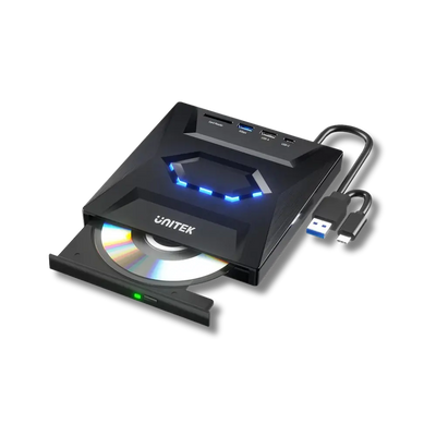 Unitek T1037A01 5-in-1 External DVD-RW Type-A/C with USB Hub and Card Reader