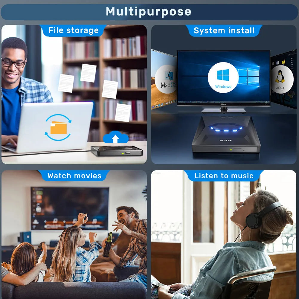 Unitek T1037A01 5-in-1 External DVD-RW Type-A/C with USB Hub and Card Reader - للتقنيات الحديثة TT TAB متجر